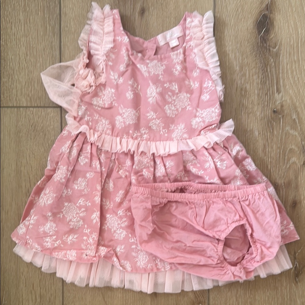 Pink Ruffled Diaper Cover with Floral Pattern